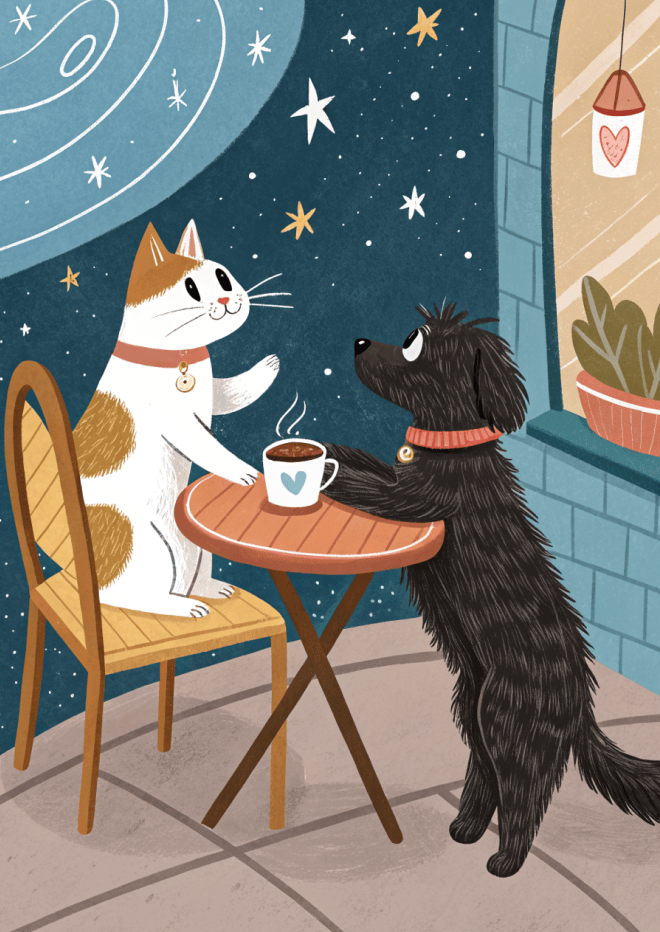 Sasha und Moro in einem Kaffeehaus